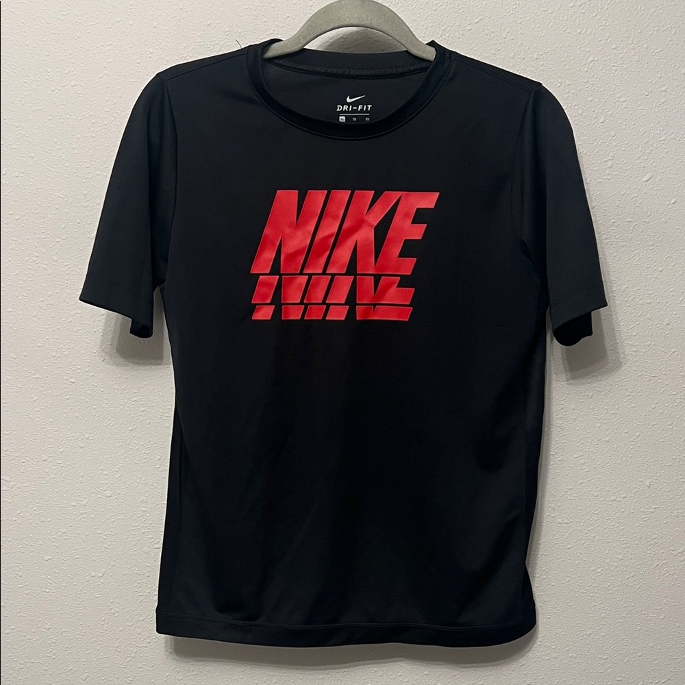 Boys Nike Black Tee with Red Logo